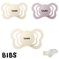 BIBS Couture mit Namen, 2 Ivory, 1 Dusky Lilac, Gr. 2,  Anatomisch, Silikon, 3'er Pack